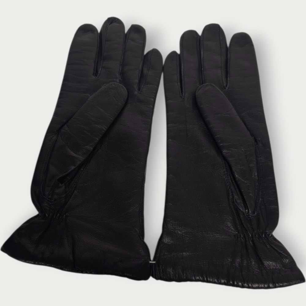 NEW Vintage Womens Genuine Leather Black Gloves Acrylic Lined Size 7 NOS